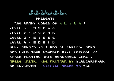 The Entry Codes of Alien!