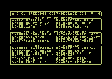 A.C.C. Speeddos Copy/Decrack Disk V4.0