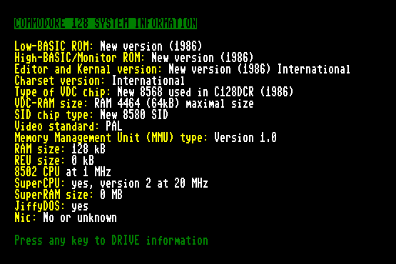 C128 System Information V7.4