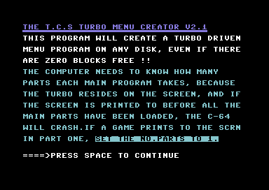 The T.C.S Turbo Menu Creator V2.1