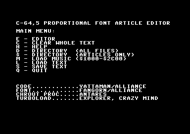 C-64,5 Proportional Font Article Editor