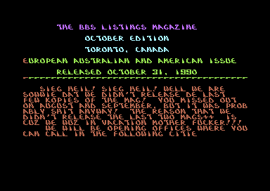 The BBS Listings Magazine October Edition