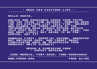 MS2K C64 Visitors List