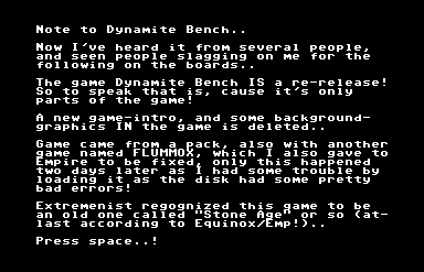 Note to Dynamite Bench