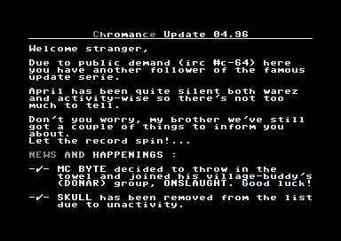 Chromance Update 04/1996