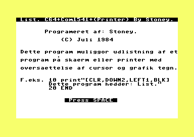 List. C64+Com1541+(Printer) - Danish