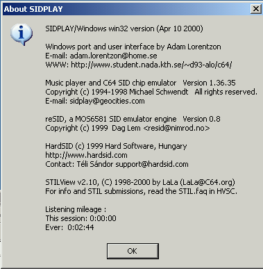 SIDPLAY/Windows win32 version (Apr 10 2000)