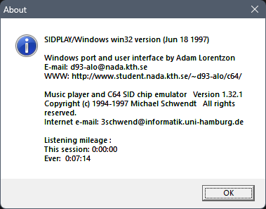 SIDPLAY/Windows win32 version (Jun 18 1997)