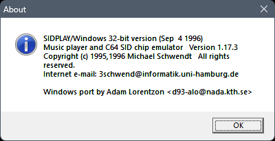 SIDPLAY/Windows win32 version (Sep 4 1996)