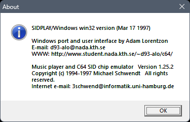 SIDPLAY/Windows win32 version (Mar 17 1997)